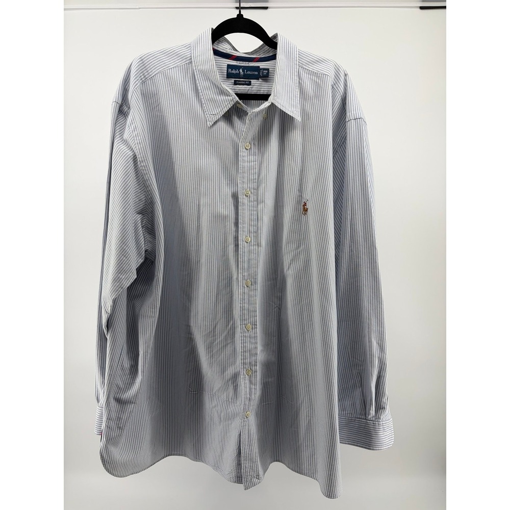 Ralph Lauren Classic Fit, Blue White Striped Long Sleeve Dress Shirt Sz 3XB S178